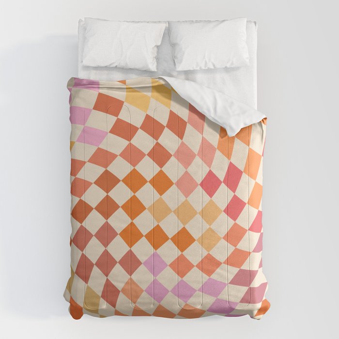 Orange, Yellow & Pink  Swirl Checker Comforter Gallery Image 6