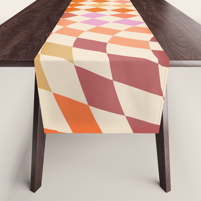 Orange, Yellow & Pink  Swirl Checker Table Runner Gallery Image 1