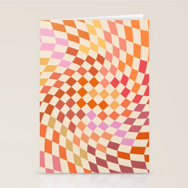 Orange, Yellow & Pink  Swirl Checker Stationery Card Gallery Image 2