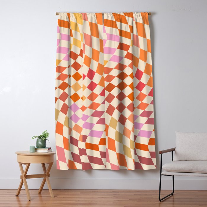 Orange, Yellow & Pink  Swirl Checker Window Curtain Gallery Image 1