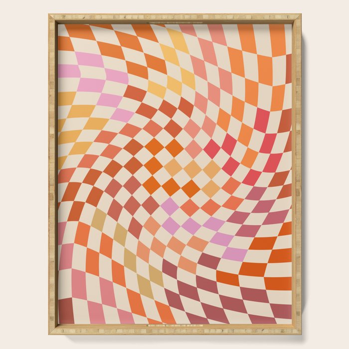 Orange, Yellow & Pink  Swirl Checker Serving Tray Gallery Image 1
