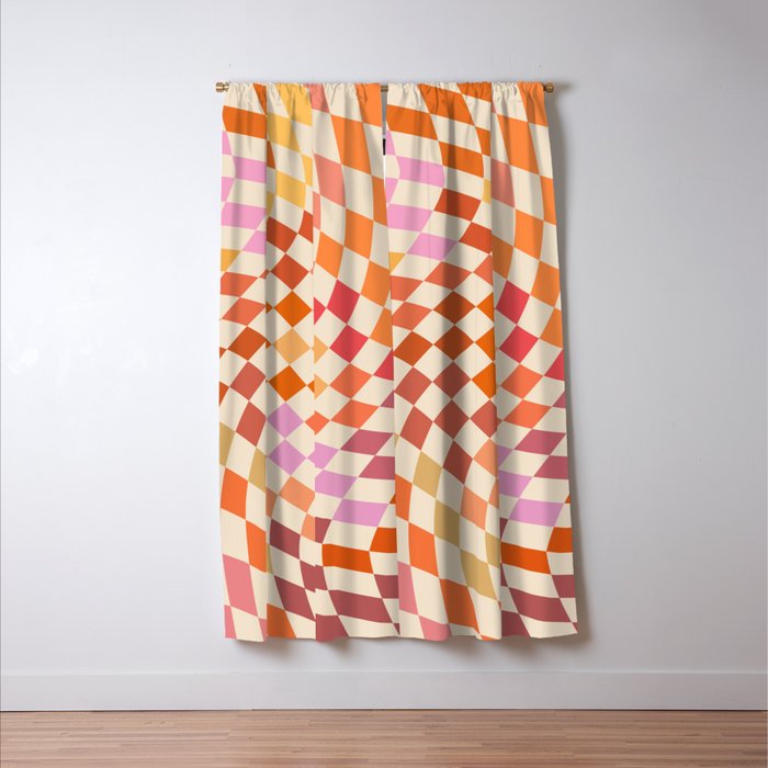 Orange, Yellow & Pink  Swirl Checker Window Curtain Gallery Image 3