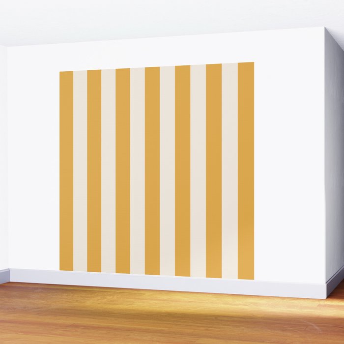 Mustard Yellow And Cream White Vertical Stripes Wall Mural Gallery Image 2