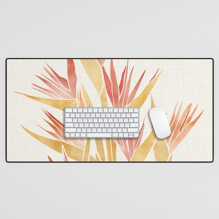 Metallic Gold Bird of Paradise Flowers Desk Mat Gallery Image 1
