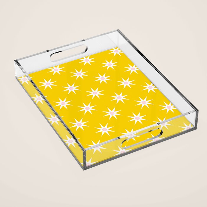 Northern Winter Star Festive Grid Pink White and Bright Yellow Acrylic Tray Gallery Image 1