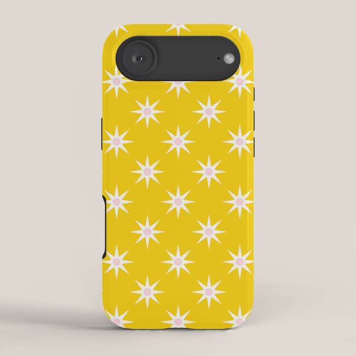Northern Winter Star Festive Grid Pink White and Bright Yellow iPhone Case Gallery Image 2