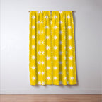 Northern Winter Star Festive Grid Pink White and Bright Yellow Window Curtain Gallery Image 3