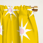 Northern Winter Star Festive Grid Pink White and Bright Yellow Window Curtain Gallery Image 2