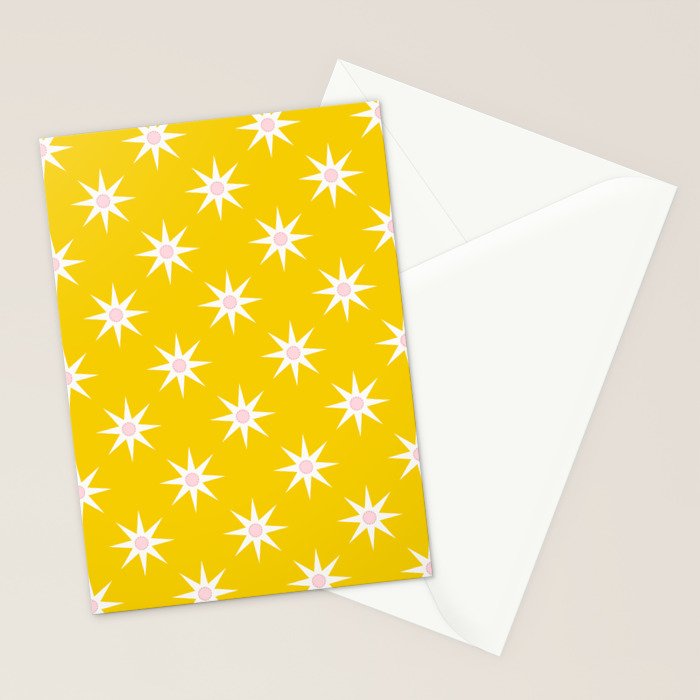 Northern Winter Star Festive Grid Pink White and Bright Yellow Stationery Card Gallery Image 2