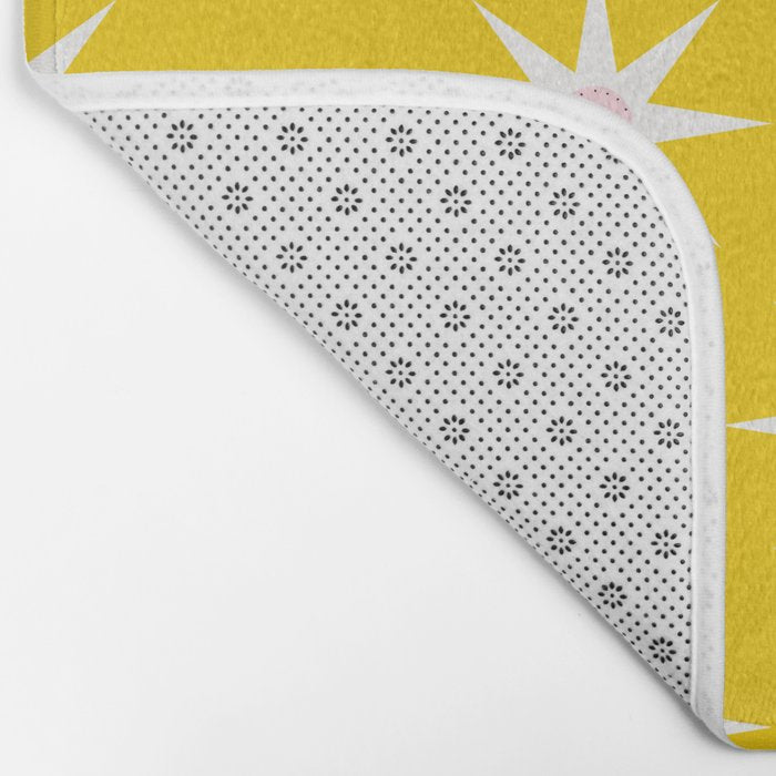 Northern Winter Star Festive Grid Pink White and Bright Yellow Bath Mat Gallery Image 2