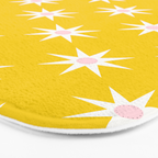 Northern Winter Star Festive Grid Pink White and Bright Yellow Bath Mat Gallery Image 3