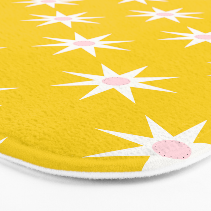 Northern Winter Star Festive Grid Pink White and Bright Yellow Bath Mat Gallery Image 3