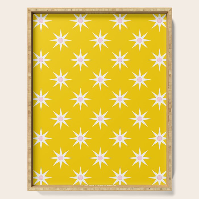 Northern Winter Star Festive Grid Pink White and Bright Yellow Serving Tray Gallery Image 1