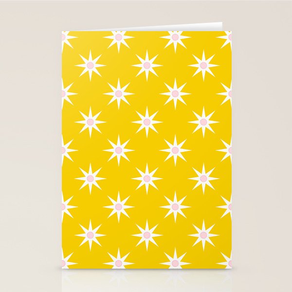 Northern Winter Star Festive Grid Pink White and Bright Yellow Stationery Card Gallery Image 1