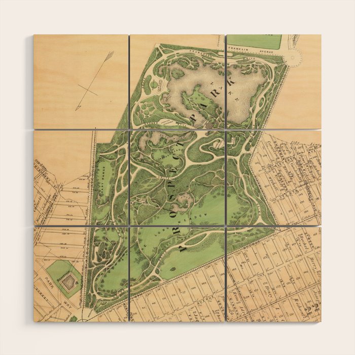 Old Prospect Park Map (1874) Vintage Brooklyn Public Square Atlas Wood Wall Art Gallery Image 1