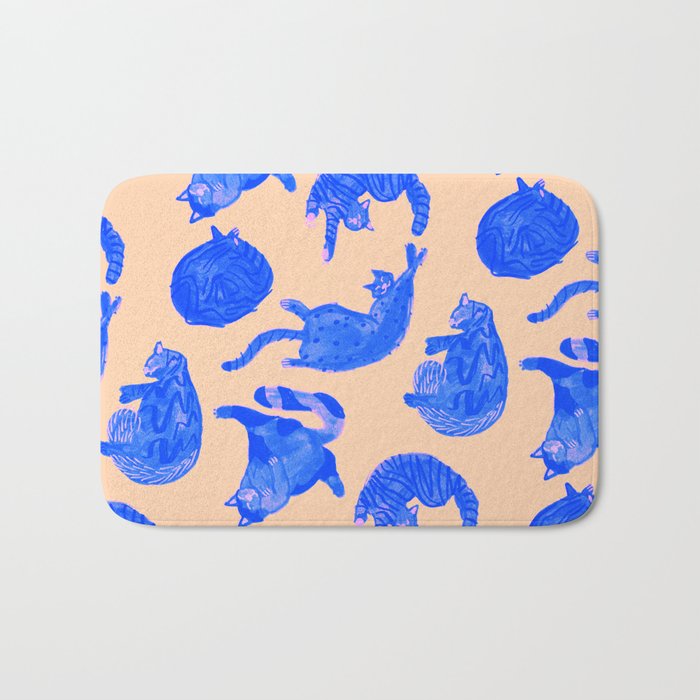 Sleepy Cozy Kitty Cats in Blue & Pink Bath Mat Gallery Image 1