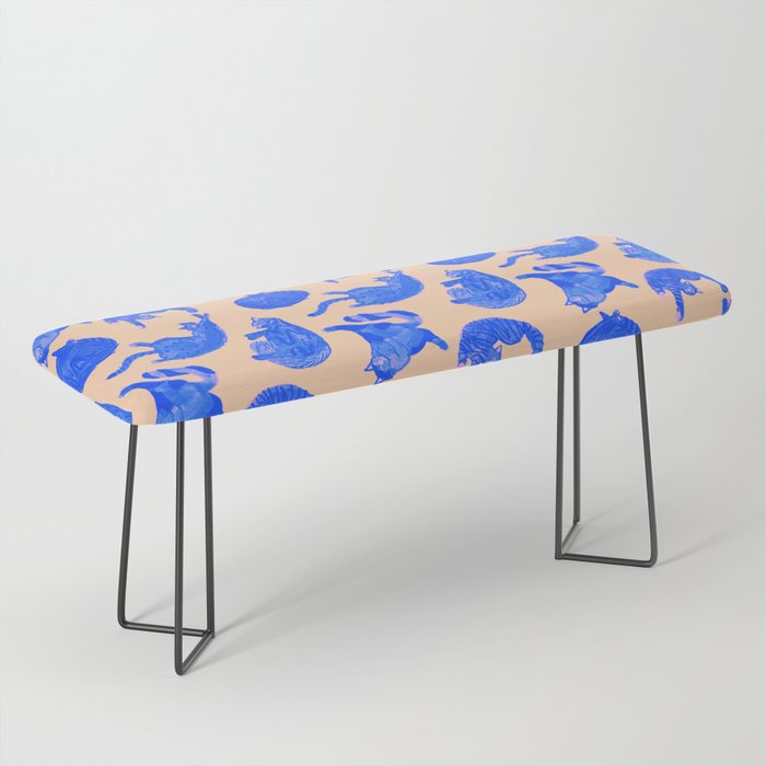 Sleepy Cozy Kitty Cats in Blue & Pink Bench Gallery Image 1
