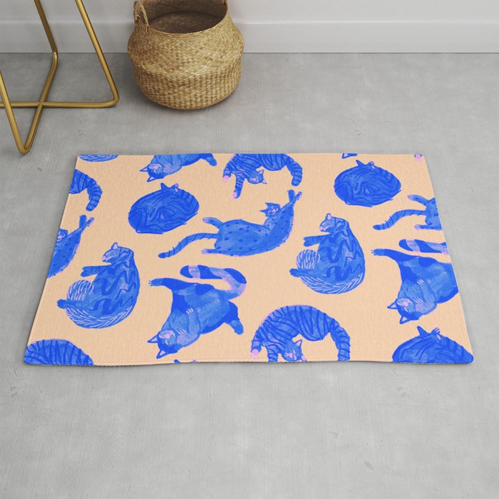 Sleepy Cozy Kitty Cats in Blue & Pink Rug Gallery Image 1