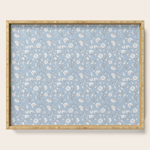 Vintage Small Block Print Floral - Sky Serving Tray Gallery Image 1