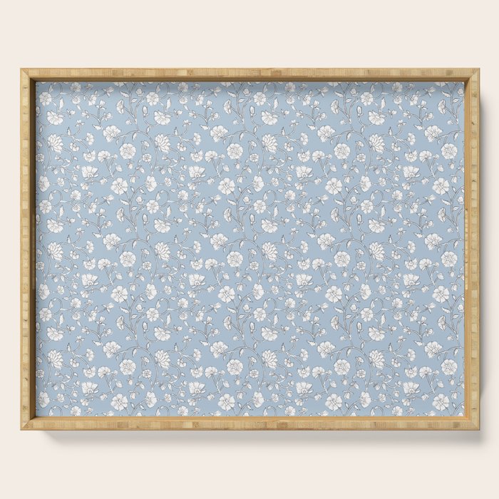 Vintage Small Block Print Floral - Sky Serving Tray Gallery Image 1