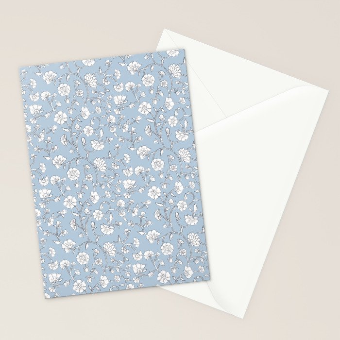Vintage Small Block Print Floral - Sky Stationery Card Gallery Image 2