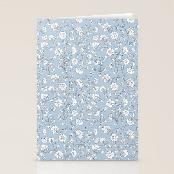 Vintage Small Block Print Floral - Sky Stationery Card Gallery Image 2