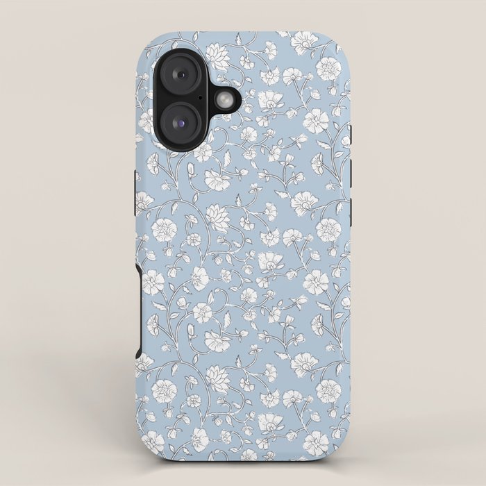 Vintage Small Block Print Floral - Sky iPhone Case Gallery Image 1