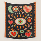 Sacred heart symbols & stars | Fall colors Wall Tapestry Gallery Image 4