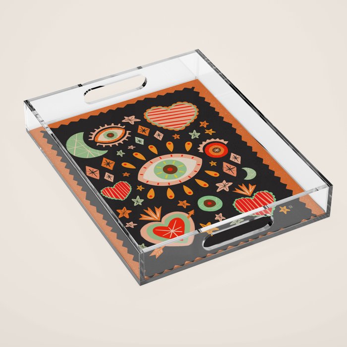 Sacred heart symbols & stars | Fall colors Acrylic Tray Gallery Image 1