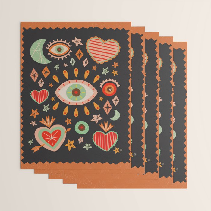 Sacred heart symbols & stars | Fall colors Wrapping Paper Gallery Image 3