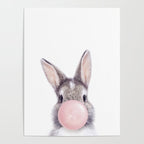 Bunny Rabbit Blowing Bubble Gum, Pink Nursery, Baby Animals Art Print by Synplus Poster Gallery Image 4