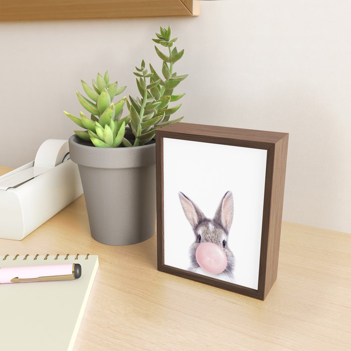 Bunny Rabbit Blowing Bubble Gum, Pink Nursery, Baby Animals Art Print by Synplus Mini Art Print Gallery Image 2