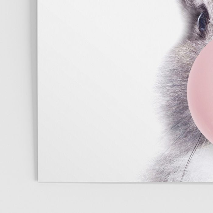 Bunny Rabbit Blowing Bubble Gum, Pink Nursery, Baby Animals Art Print by Synplus Poster Gallery Image 3