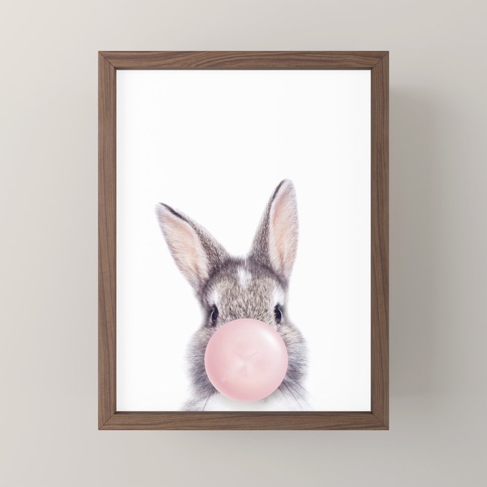 Bunny Rabbit Blowing Bubble Gum, Pink Nursery, Baby Animals Art Print by Synplus Mini Art Print Gallery Image 2