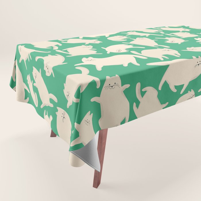White Silly Cats Pattern Tablecloth Gallery Image 1