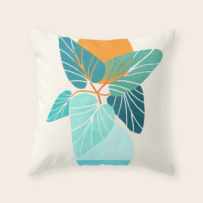 Tropical Symmetry Retro Botanic Throw Pillow Gallery Image 1