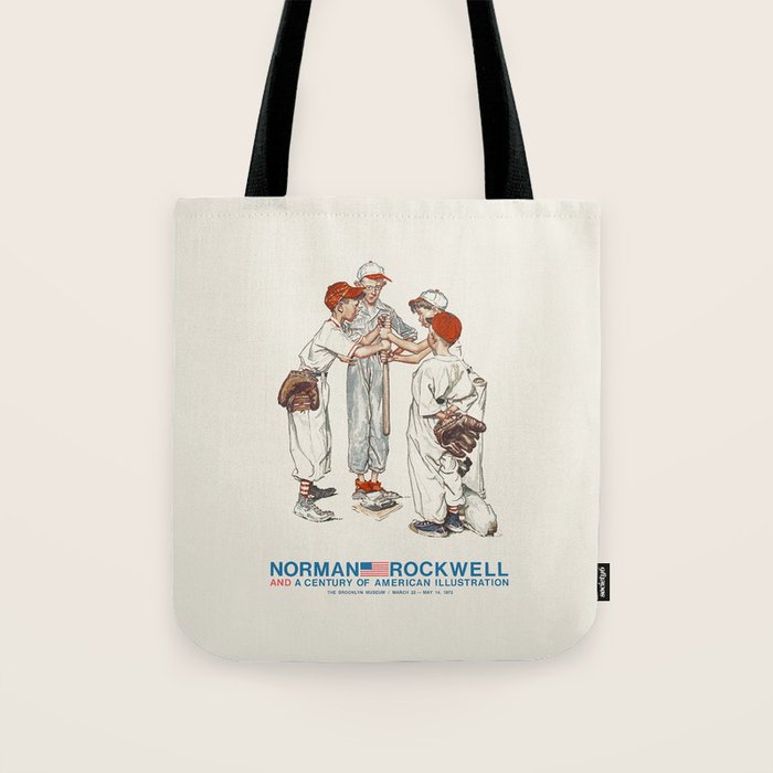 Norman Rockwell Art Exhibition Poster with Baseball illustration Tote Bag Gallery Image 1