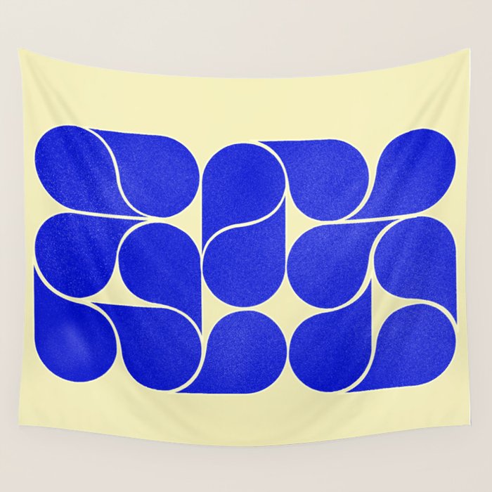 Blue mid-century shapes no8 Wall Tapestry Gallery Image 1