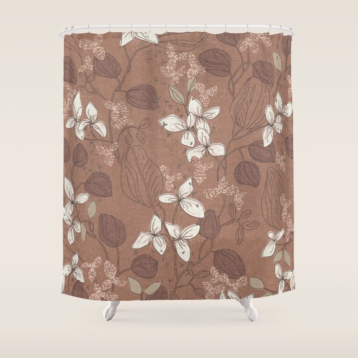 Floral elegance relaxed textured mocha mousse Shower Curtain Gallery Image 1