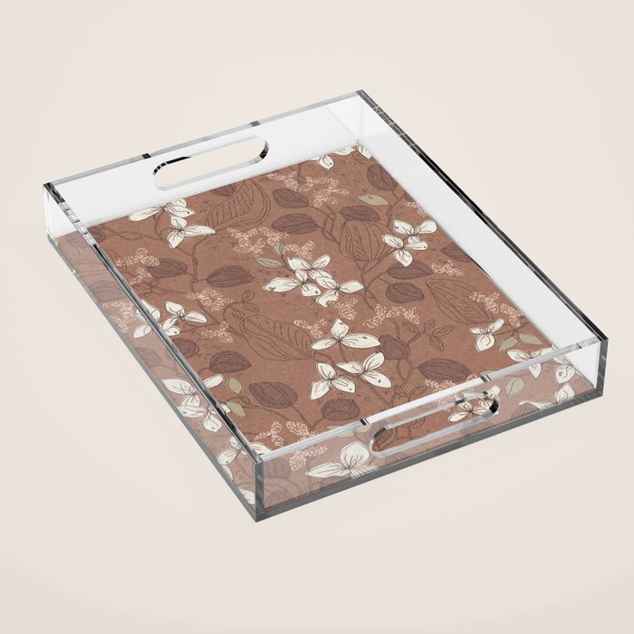 Floral elegance relaxed textured mocha mousse Acrylic Tray Gallery Image 1