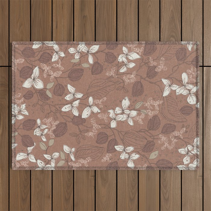 Floral elegance relaxed textured mocha mousse Outdoor Rug Gallery Image 1