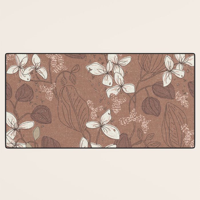 Floral elegance relaxed textured mocha mousse Desk Mat Gallery Image 3