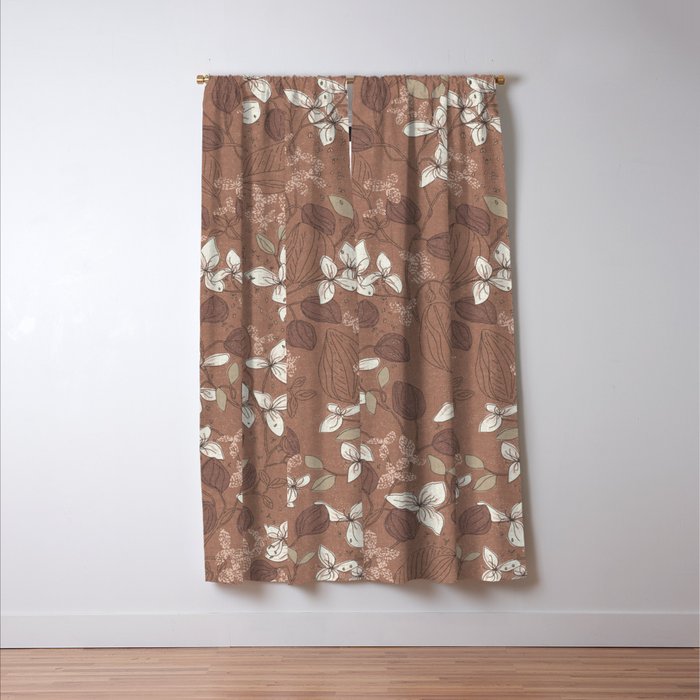 Floral elegance relaxed textured mocha mousse Window Curtain Gallery Image 3