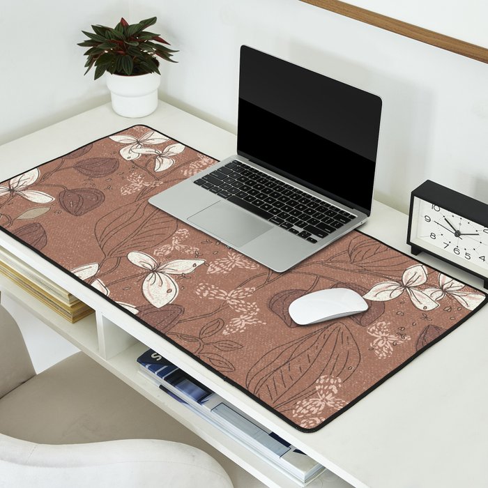 Floral elegance relaxed textured mocha mousse Desk Mat Gallery Image 2