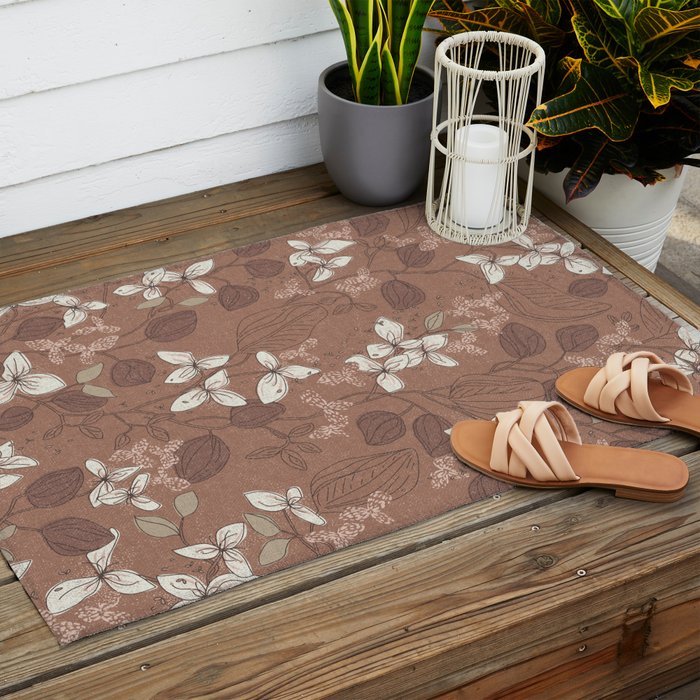 Floral elegance relaxed textured mocha mousse Outdoor Rug Gallery Image 2
