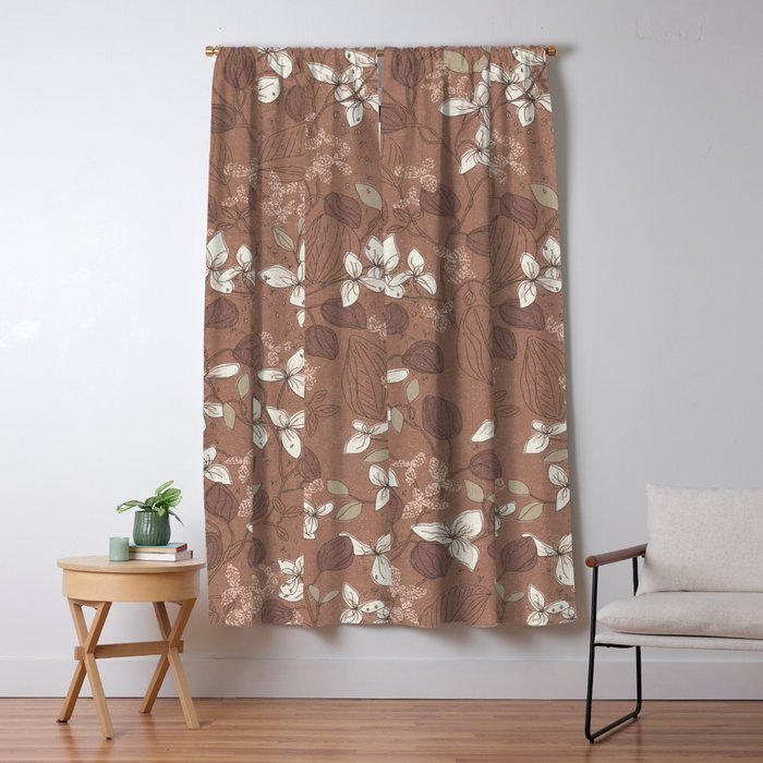 Floral elegance relaxed textured mocha mousse Window Curtain Gallery Image 5