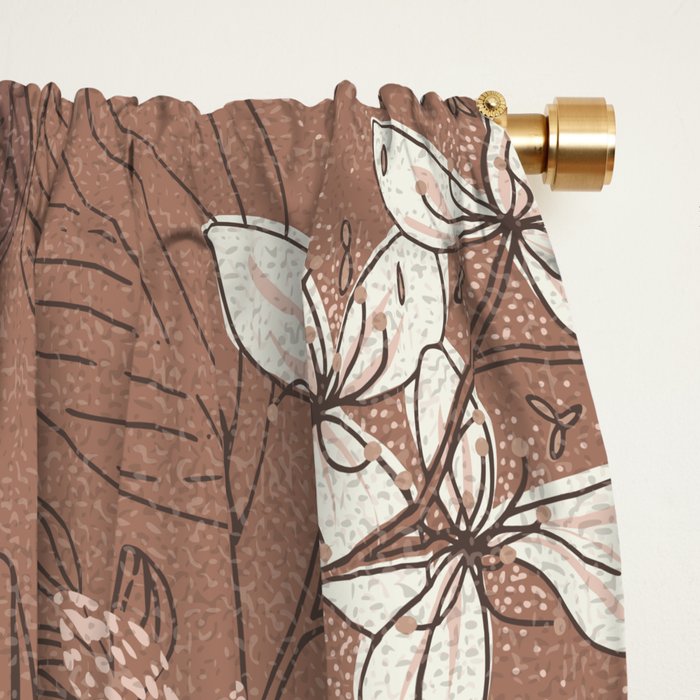 Floral elegance relaxed textured mocha mousse Window Curtain Gallery Image 2