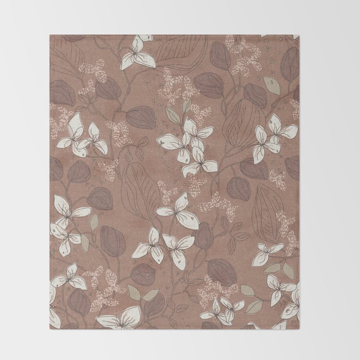 Floral elegance relaxed textured mocha mousse Throw Blanket Gallery Image 2