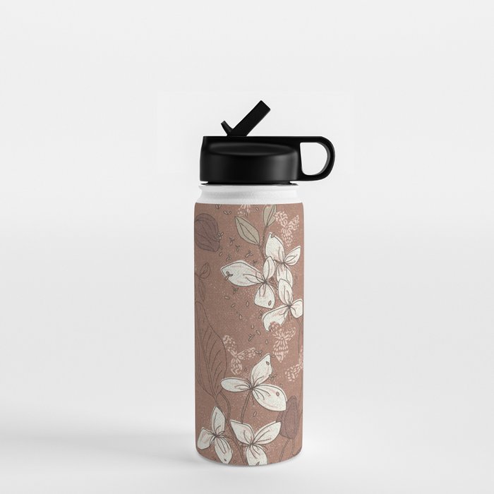 Floral elegance relaxed textured mocha mousse Water Bottle Gallery Image 1