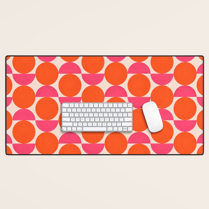 Vintage Mid-century Modern Abstract Geometric Balancing Shapes in Bright Bold Vibrant Fuchsia Pink and Hot Tangerine Orange Desk Mat Gallery Image 1